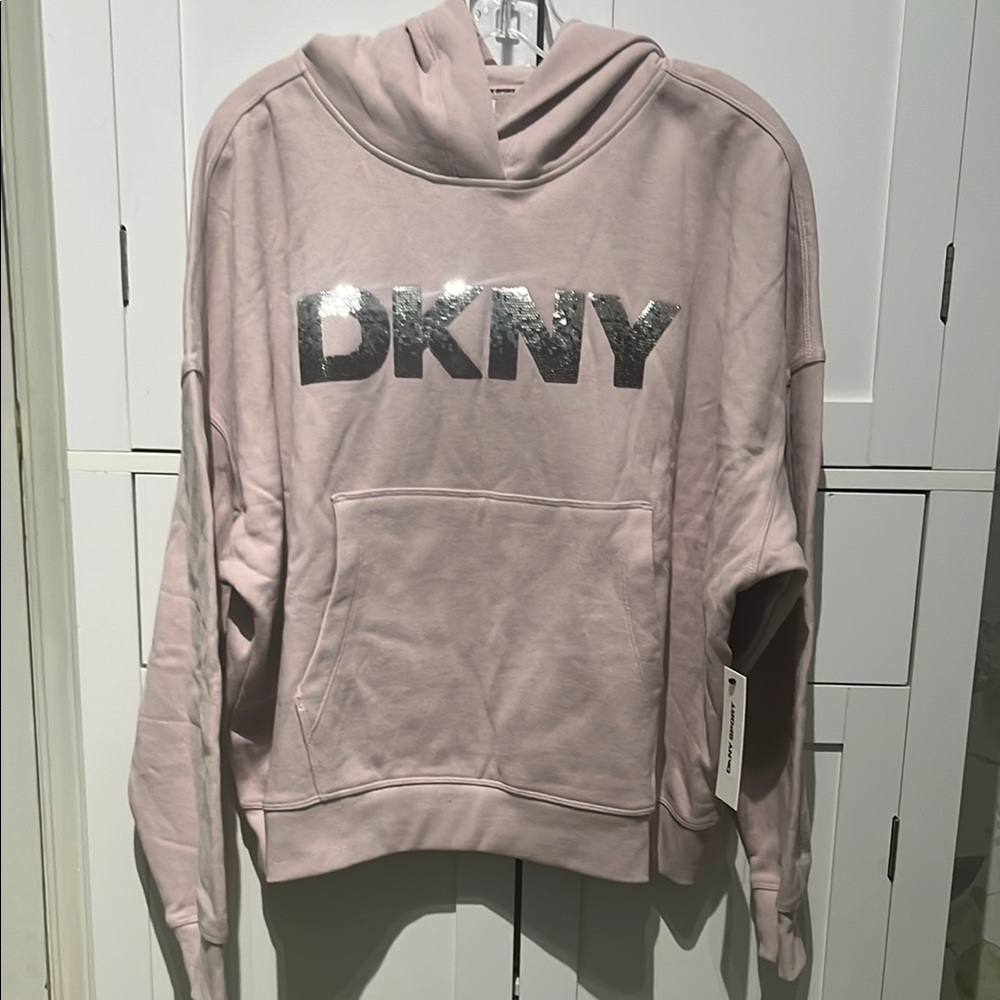 NWT DKNY Pink pullover hoodie. Size XL.